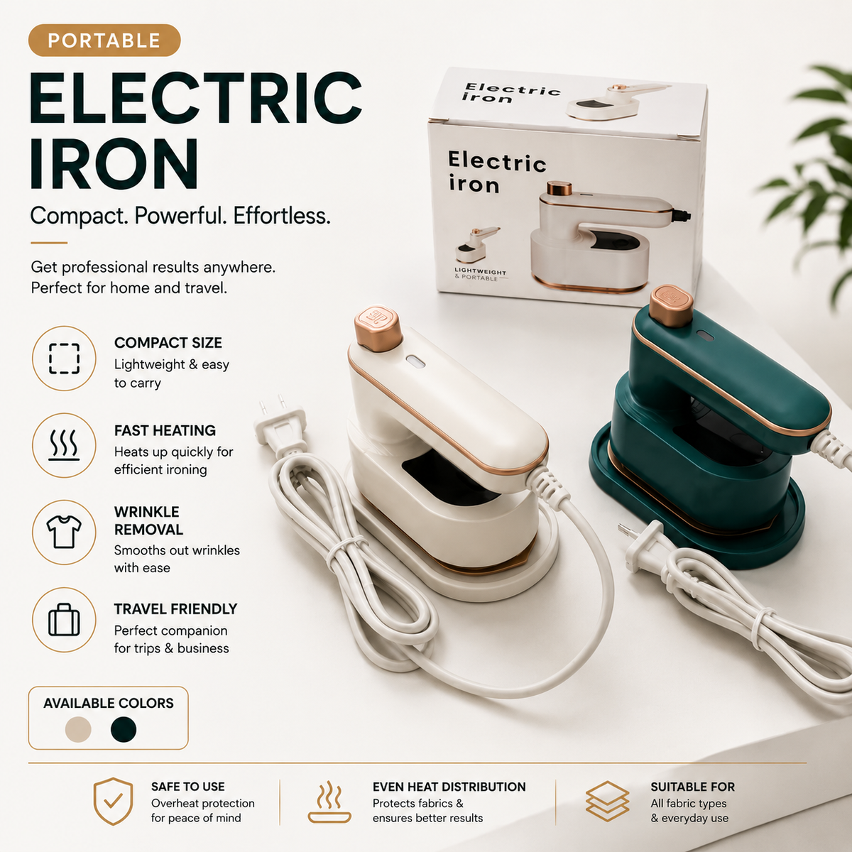 Electric Steam Iron – Fast Heating, Non-Stick Soleplate & Adjustable Temperature Control