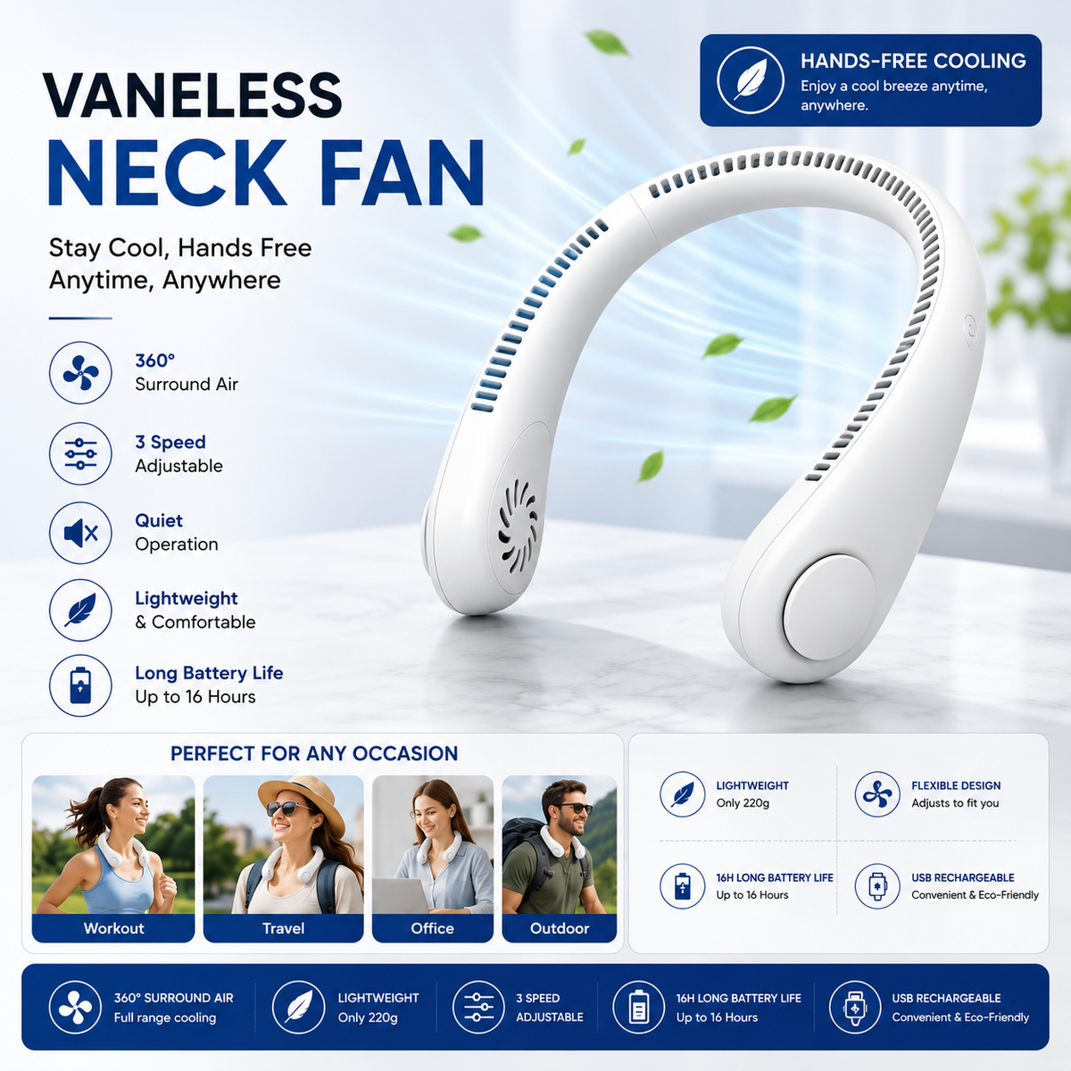 Portable Neck Fan – Hands-Free Rechargeable Personal Cooling Fan . Stay Cool Wherever You Go 🌬️❄️