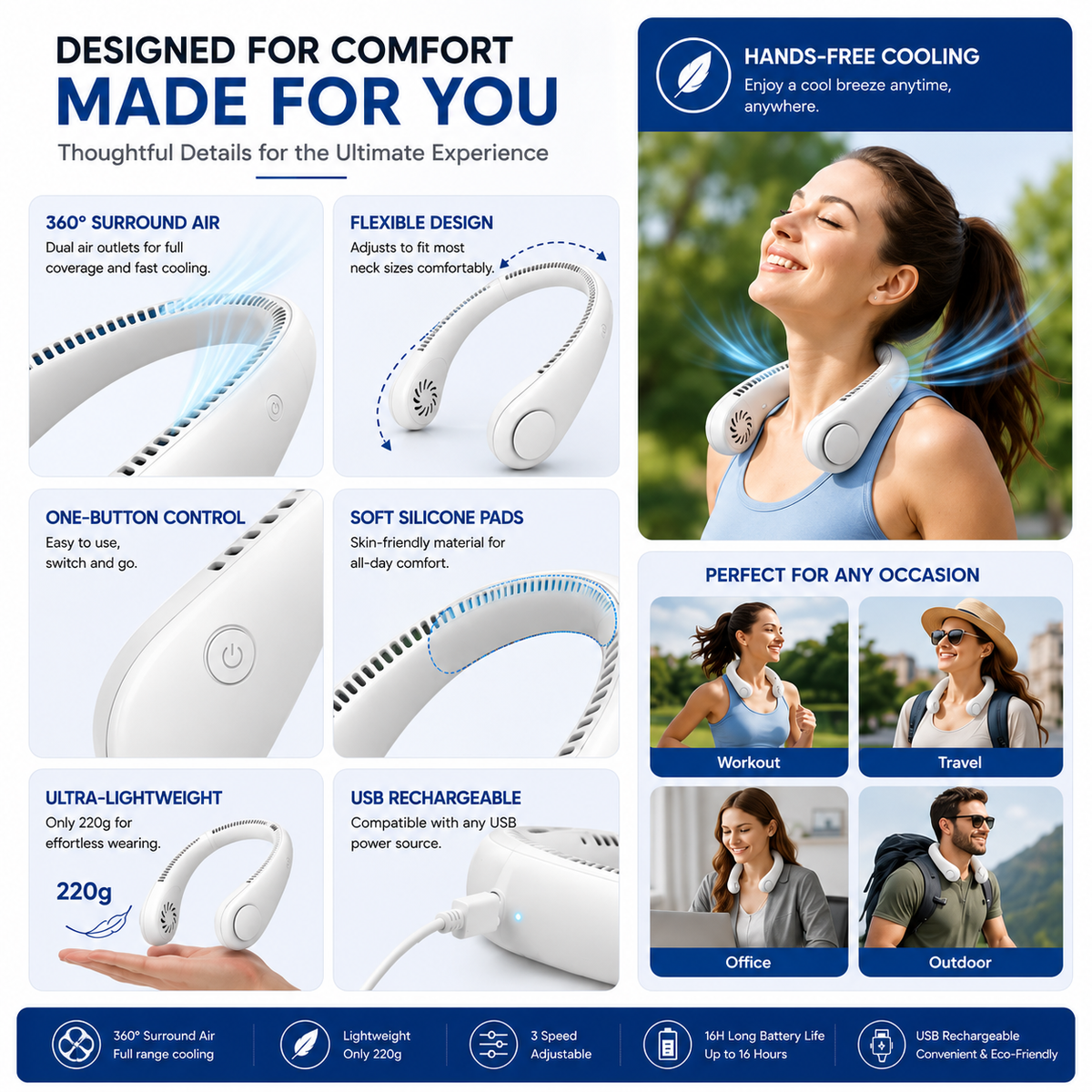 Portable Neck Fan – Hands-Free Rechargeable Personal Cooling Fan . Stay Cool Wherever You Go 🌬️❄️
